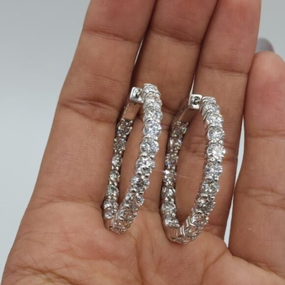 14K Gold 7.28 Ct Lab Grown Diamond Huggie Hoop Earrings - Picture 1 of 4